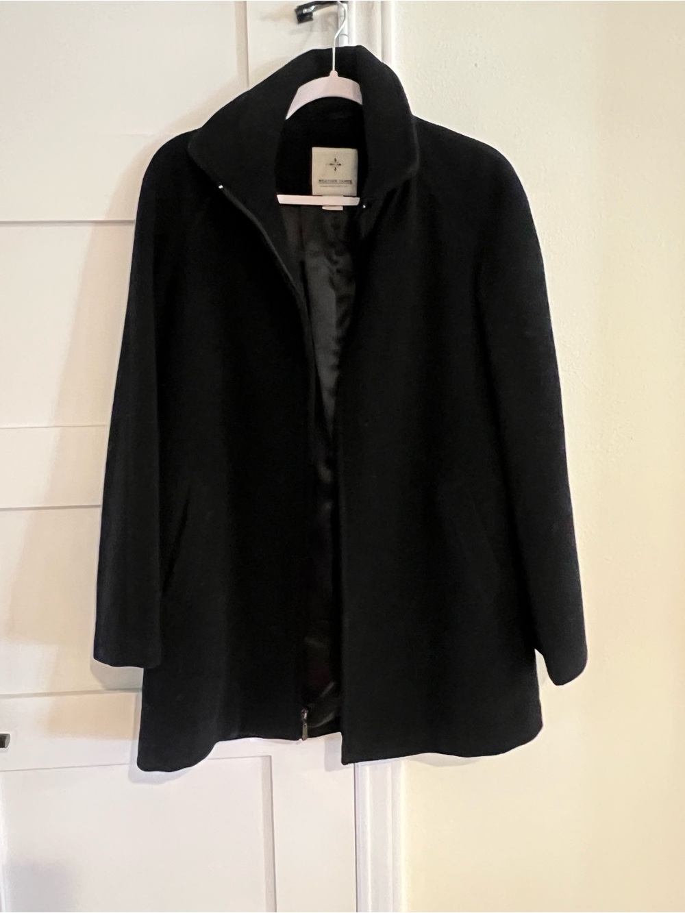 Women’s Weather Tamer Black Wool-Blend Stand Collar Coat Size Small